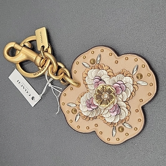 Coach Accessories Nwt Coach Tea Rose Bag Charm W Leather Sequins